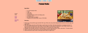 The top part of one of my cake pages, dedicated to the practice of making basic funnel cake. 